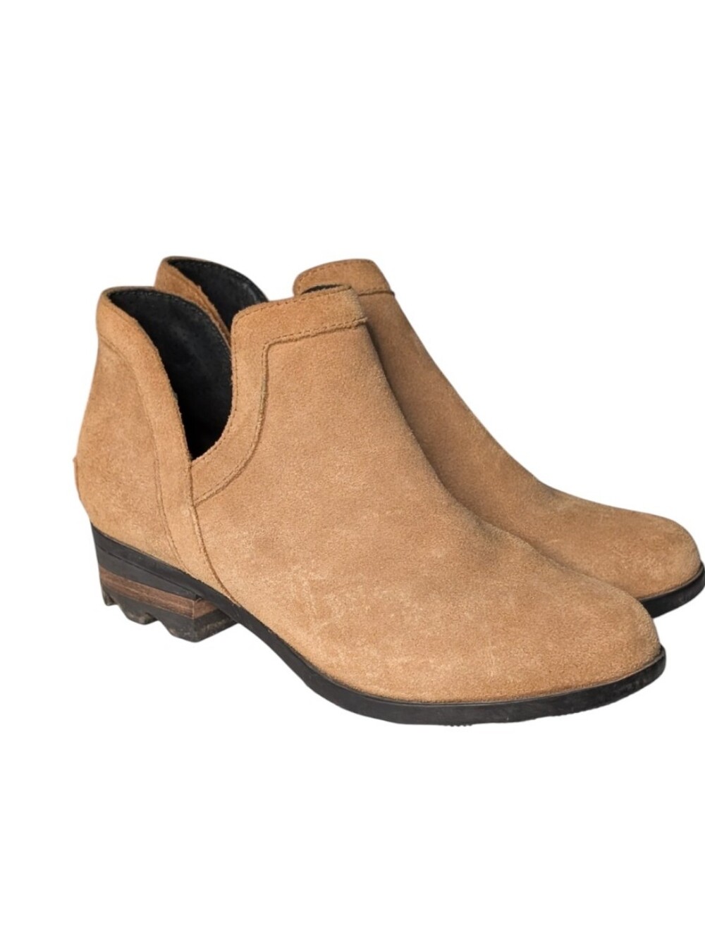 Sorel Lolla Cut-Out Suede Ankle Booties Camel Waterproof 1776071224 size 6.5